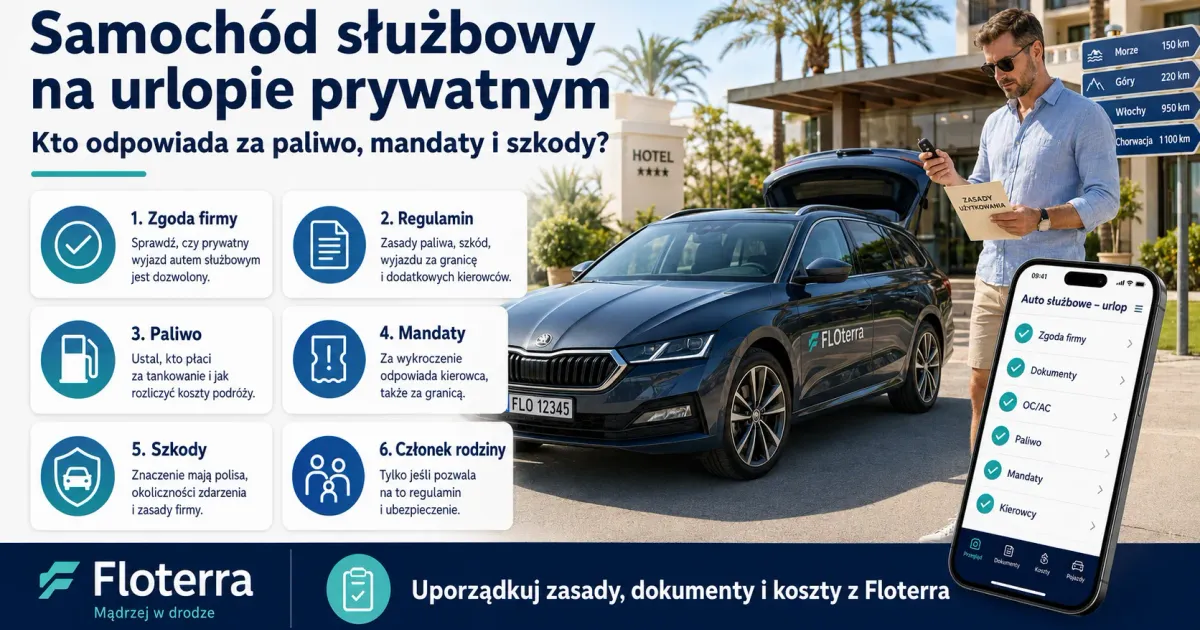 Samochód służbowy na urlopie prywatnym: kto odpowiada za paliwo, mandaty i szkody?